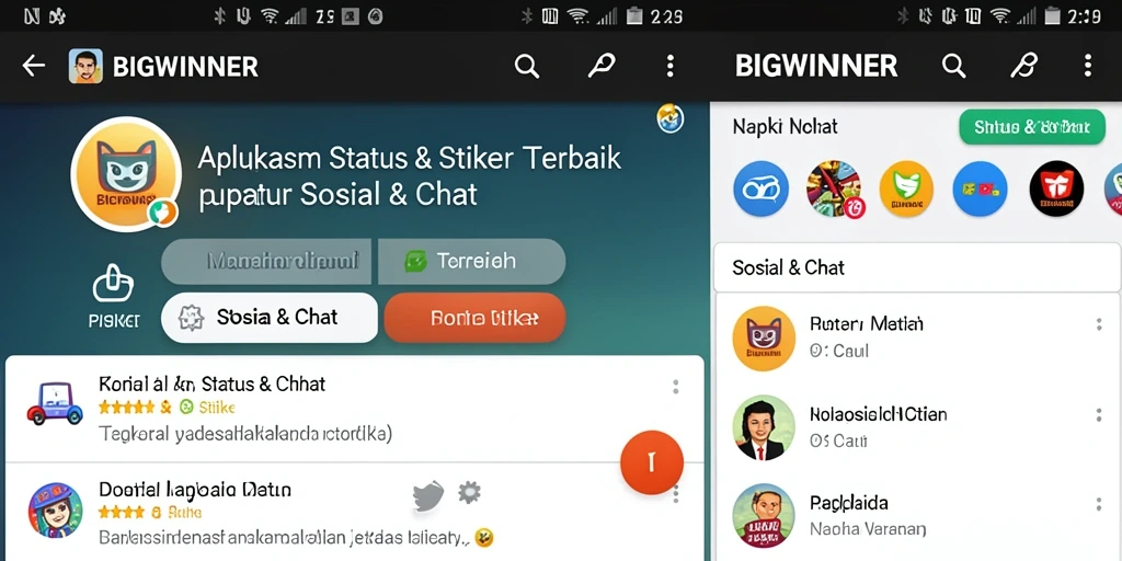 Tampilan antarmuka aplikas BIGWINNER dengan berbagai stiker menarik.