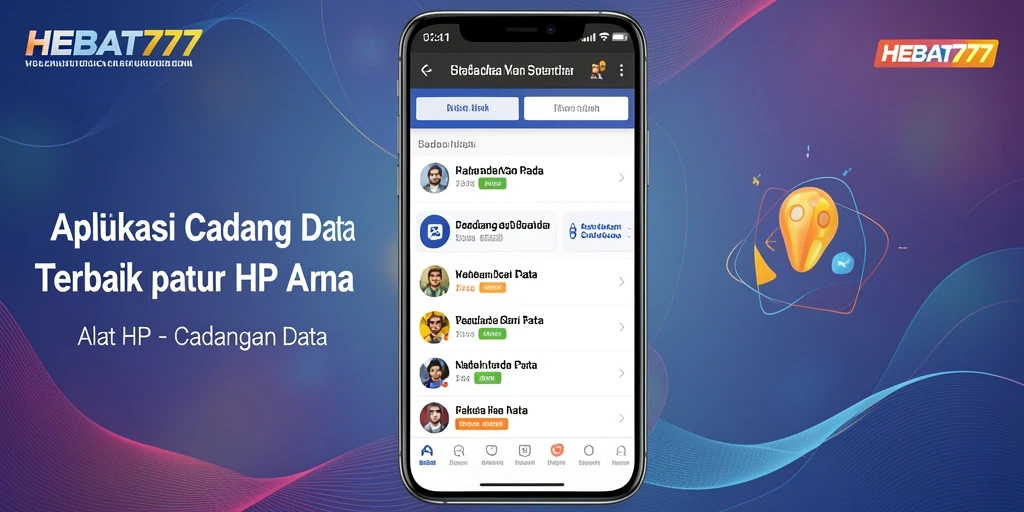 Antarmuka aplikasi HEBAT777 menampilkan fitur cadangan data yang mudah digunakan.