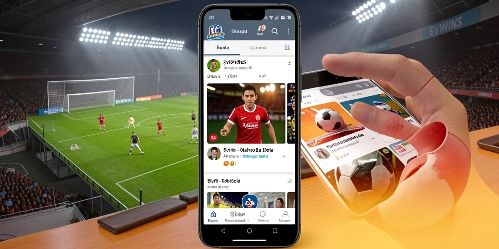 Tampilan antarmuka utama SVIPWINS dengan berita olahraga bola terbaru.