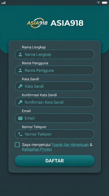 Tampilan halaman daftar asia918