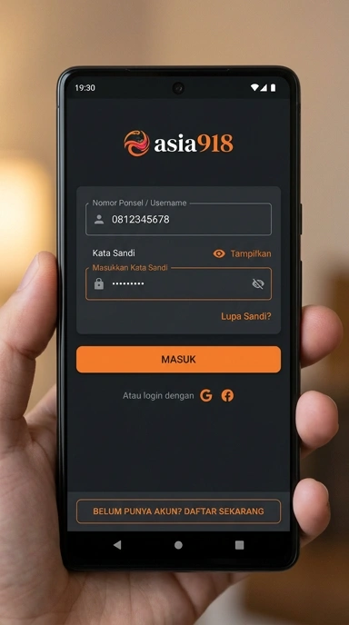 Tampilan halaman login asia918