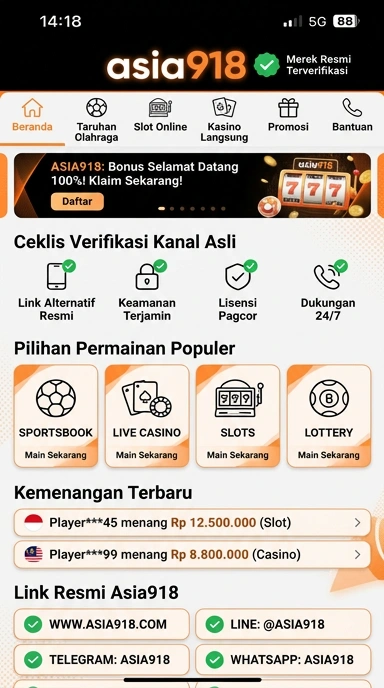 Tampilan kanal resmi asia918